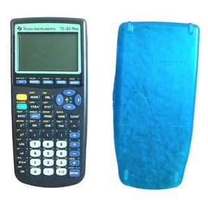 TI-83 Plus Graphing Calculator Texas Instruments Black w/Clear Blue Cover Tested